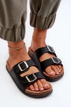 Damskie Boto Klapki Damskie Z Klamrami Czarne Oliena