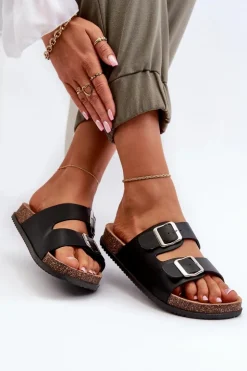 Damskie Boto Klapki Damskie Z Klamrami Czarne Oliena