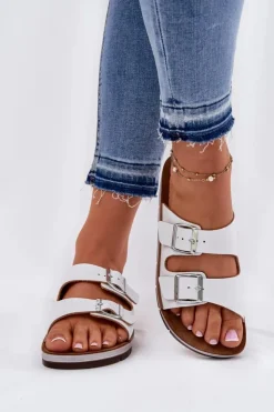 INBLU Klapki Damskie Klasyczne*Klapki Damskie Z Klamrami CP000042 Białe Biały