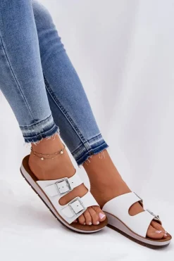 INBLU Klapki Damskie Klasyczne*Klapki Damskie Z Klamrami CP000042 Białe Biały