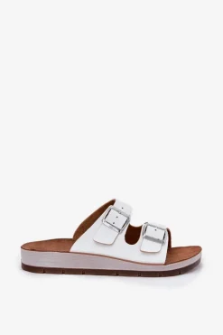 INBLU Klapki Damskie Klasyczne*Klapki Damskie Z Klamrami CP000042 Białe Biały