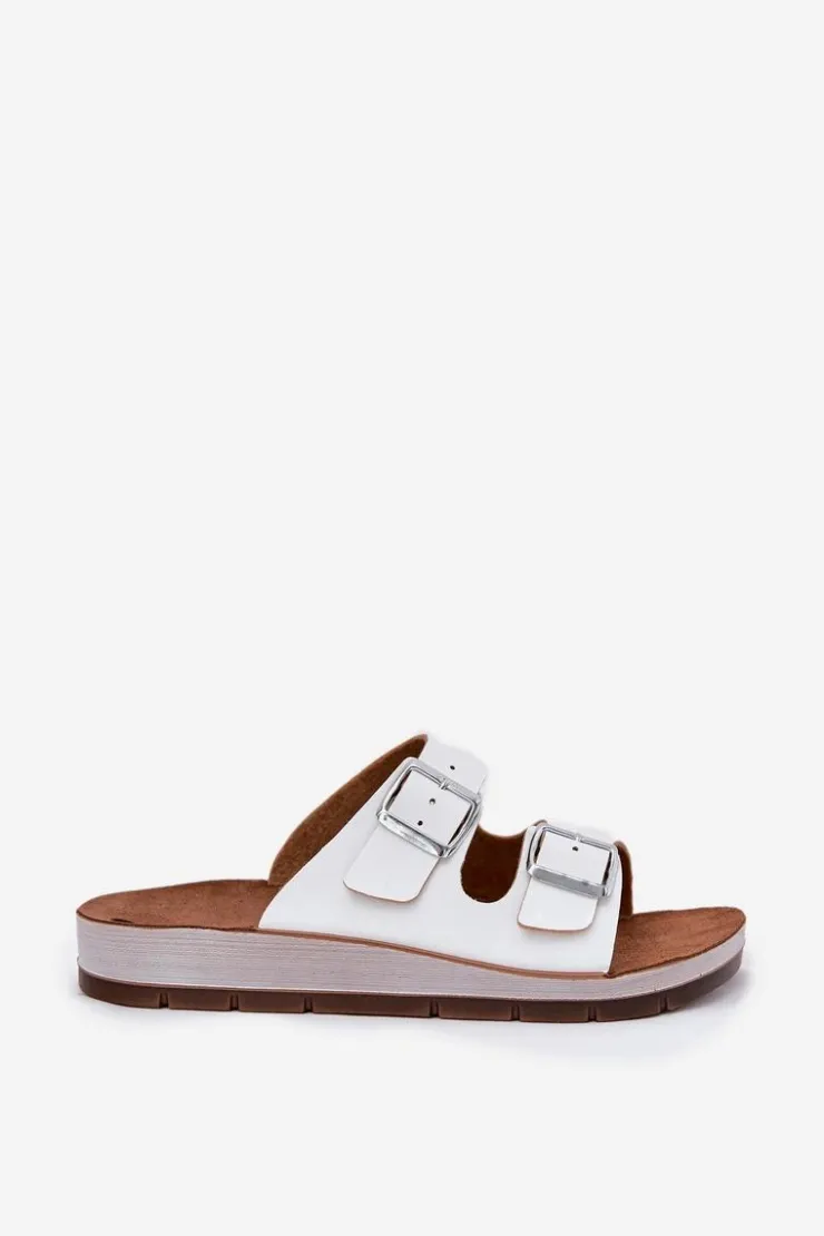 INBLU Klapki Damskie Klasyczne*Klapki Damskie Z Klamrami CP000042 Białe Biały