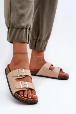 Clearance Boto Klapki Damskie Z Klamrami Beżowe Oliena Beżowy