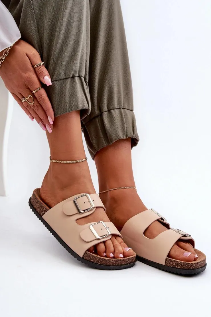 Clearance Boto Klapki Damskie Z Klamrami Beżowe Oliena Beżowy