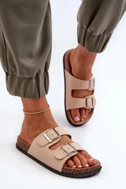 Clearance Boto Klapki Damskie Z Klamrami Beżowe Oliena Beżowy