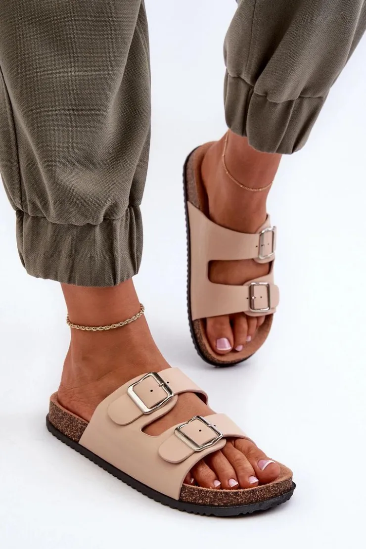 Clearance Boto Klapki Damskie Z Klamrami Beżowe Oliena Beżowy