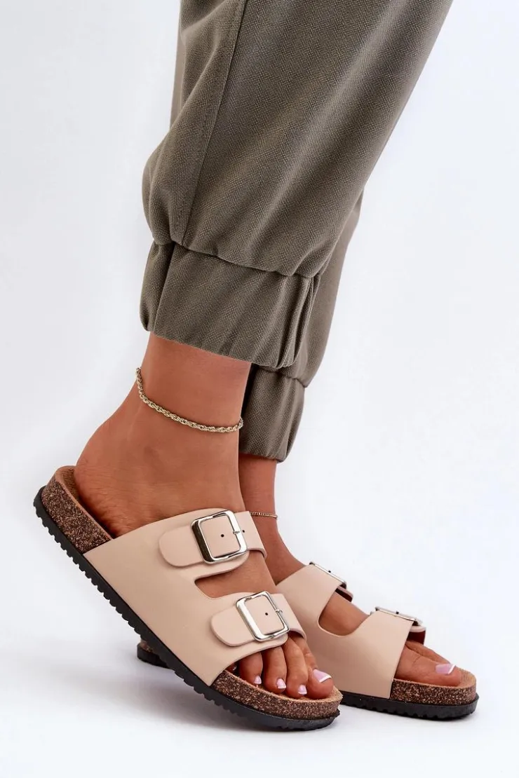 Clearance Boto Klapki Damskie Z Klamrami Beżowe Oliena Beżowy