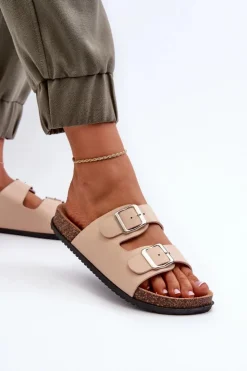 Clearance Boto Klapki Damskie Z Klamrami Beżowe Oliena Beżowy