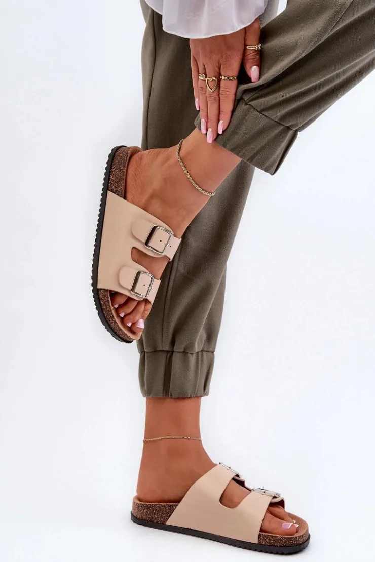 Clearance Boto Klapki Damskie Z Klamrami Beżowe Oliena Beżowy