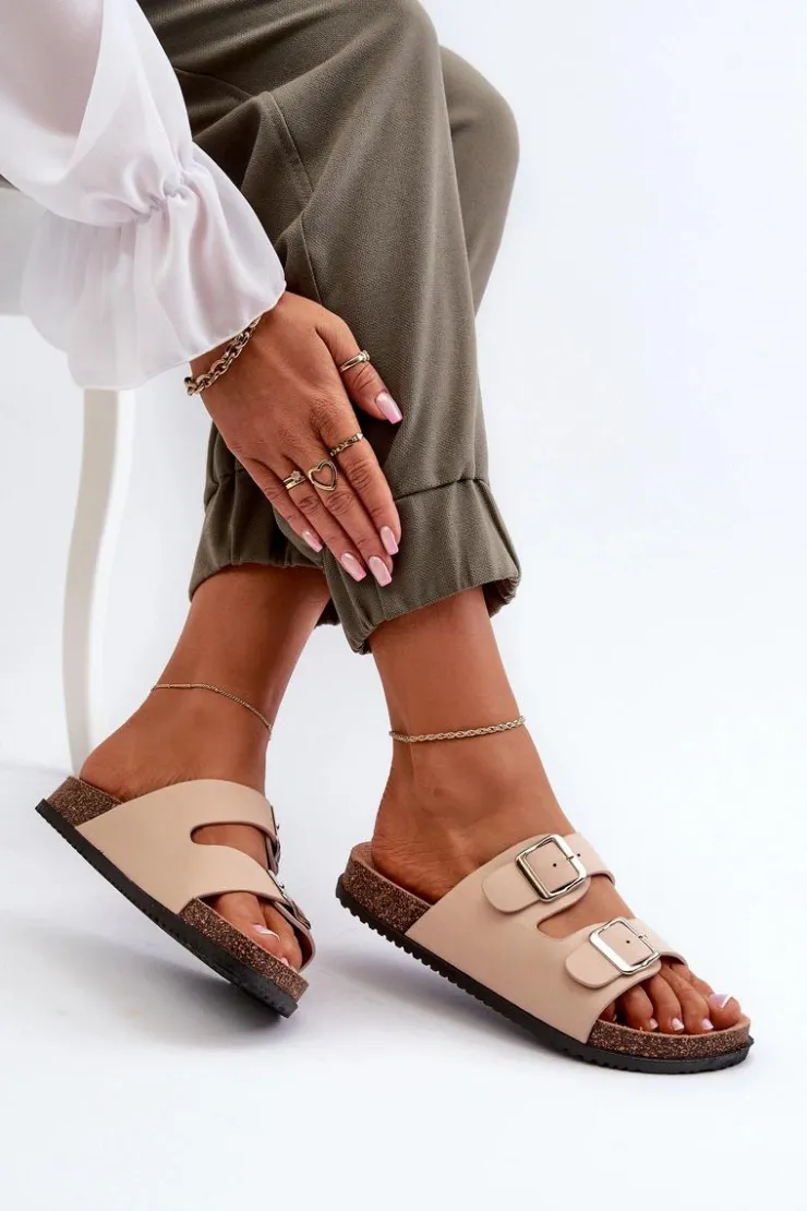 Clearance Boto Klapki Damskie Z Klamrami Beżowe Oliena Beżowy