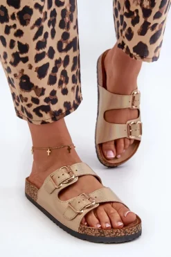 Boto Klapki Damskie Klasyczne*Klapki Damskie Z Klamrami Złote Fronila Złoty