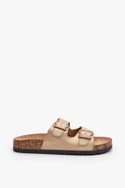 Boto Klapki Damskie Klasyczne*Klapki Damskie Z Klamrami Złote Fronila Złoty