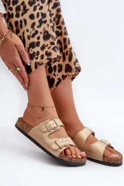 Boto Klapki Damskie Klasyczne*Klapki Damskie Z Klamrami Złote Fronila Złoty