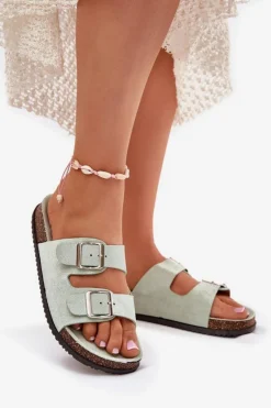 Online Boto Klapki Damskie Z Klamrami Miętowe Oliena Zielony