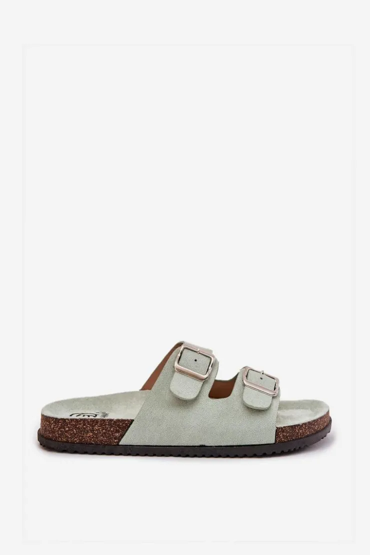 Online Boto Klapki Damskie Z Klamrami Miętowe Oliena Zielony