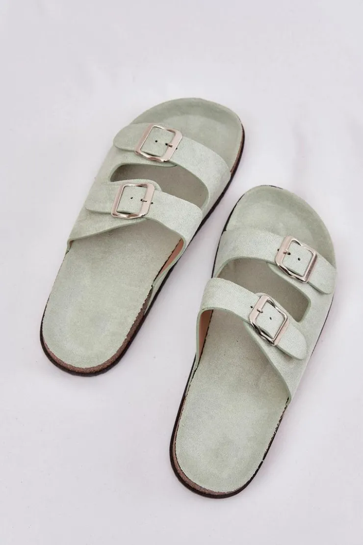 Online Boto Klapki Damskie Z Klamrami Miętowe Oliena Zielony