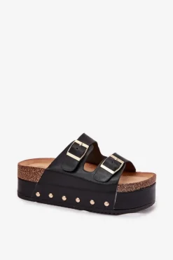 Boto Klapki Korkowe|Klapki Na Platformie*Klapki Damskie Z Klamrami Na Masywnej Platformie Czarne Odisene