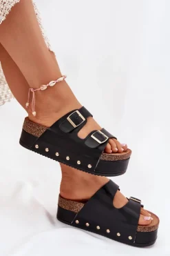 Boto Klapki Korkowe|Klapki Na Platformie*Klapki Damskie Z Klamrami Na Masywnej Platformie Czarne Odisene