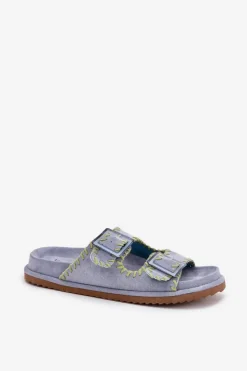 Boto Klapki Na Platformie|Klapki Damskie Klasyczne*Klapki Damskie Z Klamrami I Ozdobnym Obszyciem e Visley Niebieski