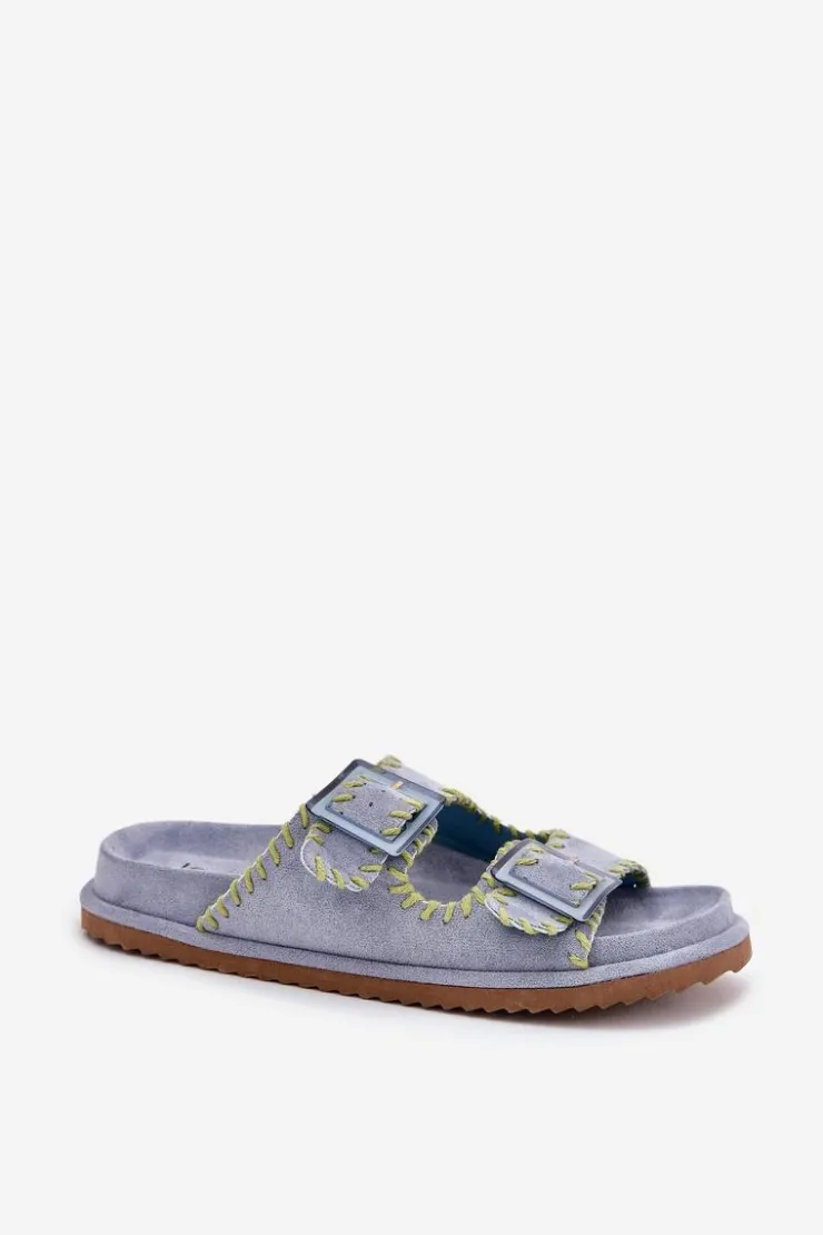 Boto Klapki Na Platformie|Klapki Damskie Klasyczne*Klapki Damskie Z Klamrami I Ozdobnym Obszyciem e Visley Niebieski