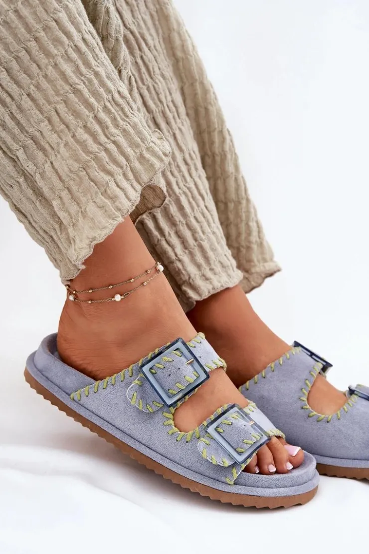 Boto Klapki Na Platformie|Klapki Damskie Klasyczne*Klapki Damskie Z Klamrami I Ozdobnym Obszyciem e Visley Niebieski