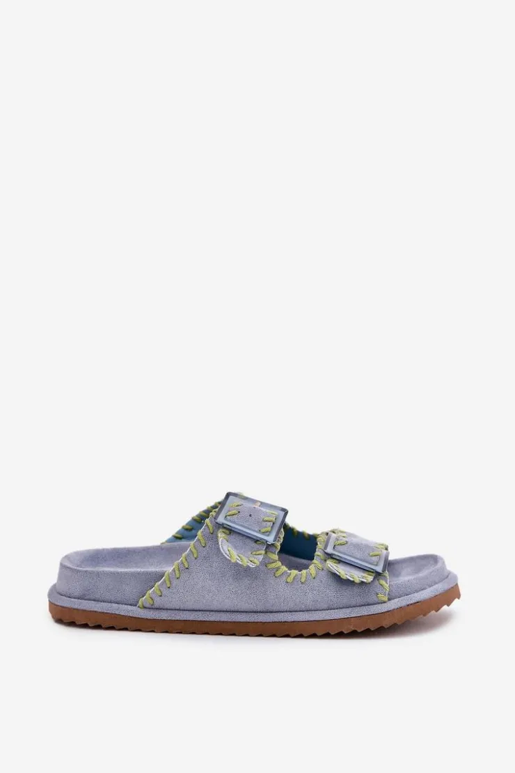 Boto Klapki Na Platformie|Klapki Damskie Klasyczne*Klapki Damskie Z Klamrami I Ozdobnym Obszyciem e Visley Niebieski