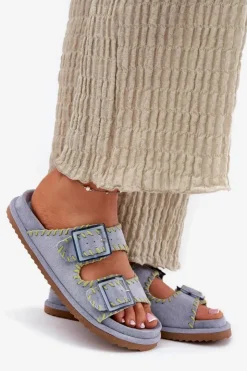 Boto Klapki Na Platformie|Klapki Damskie Klasyczne*Klapki Damskie Z Klamrami I Ozdobnym Obszyciem e Visley Niebieski