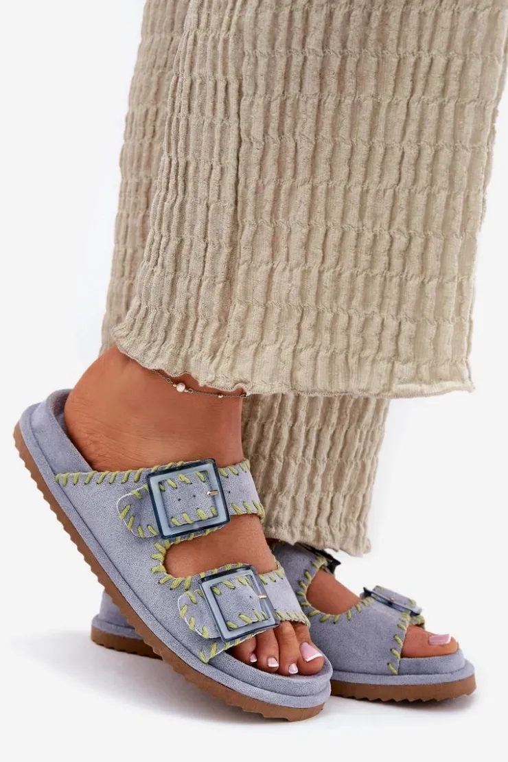 Boto Klapki Na Platformie|Klapki Damskie Klasyczne*Klapki Damskie Z Klamrami I Ozdobnym Obszyciem e Visley Niebieski