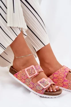 Damskie buty S.Barski Klapki Korkowe|Klapki Na Platformie*Klapki Damskie Z Klamrami I Brokatem S.Barski RB51-006 Pomarańczowe Pomarańczowy