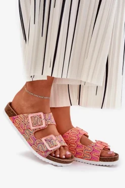 Damskie buty S.Barski Klapki Korkowe|Klapki Na Platformie*Klapki Damskie Z Klamrami I Brokatem S.Barski RB51-006 Pomarańczowe Pomarańczowy