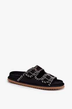 Sale Boto Klapki Damskie Z Klamrami I Ozdobnym Obszyciem Czarne Visley Czarny