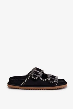 Sale Boto Klapki Damskie Z Klamrami I Ozdobnym Obszyciem Czarne Visley Czarny