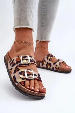 Sale Boto Klapki Damskie Z Klamrami Beżowo-Brązowe Oliena