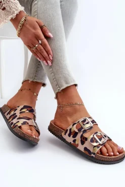 Sale Boto Klapki Damskie Z Klamrami Beżowo-Brązowe Oliena