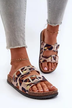 Sale Boto Klapki Damskie Z Klamrami Beżowo-Brązowe Oliena