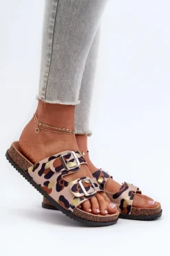 Sale Boto Klapki Damskie Z Klamrami Beżowo-Brązowe Oliena