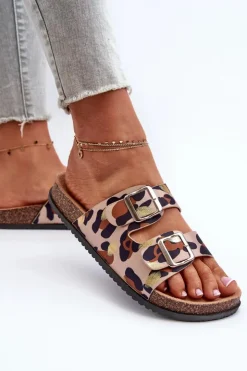 Sale Boto Klapki Damskie Z Klamrami Beżowo-Brązowe Oliena