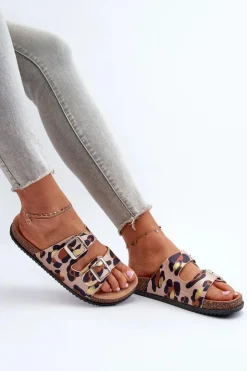 Sale Boto Klapki Damskie Z Klamrami Beżowo-Brązowe Oliena