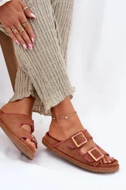 Damskie Boto Klapki Damskie Z Klamrami I Ozdobnym Obszyciem Camel Visley