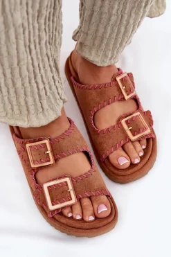 Damskie Boto Klapki Damskie Z Klamrami I Ozdobnym Obszyciem Camel Visley