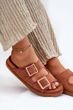 Damskie Boto Klapki Damskie Z Klamrami I Ozdobnym Obszyciem Camel Visley