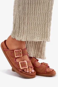 Damskie Boto Klapki Damskie Z Klamrami I Ozdobnym Obszyciem Camel Visley