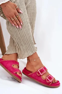 Boto Klapki Na Platformie|Klapki Damskie Klasyczne*Klapki Damskie Z Klamrami I Ozdobnym Obszyciem Fuksja Visley Różowy