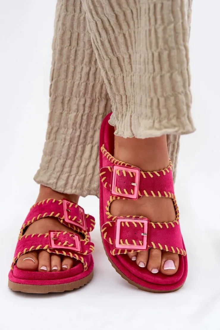 Boto Klapki Na Platformie|Klapki Damskie Klasyczne*Klapki Damskie Z Klamrami I Ozdobnym Obszyciem Fuksja Visley Różowy