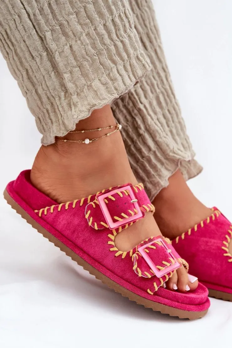 Boto Klapki Na Platformie|Klapki Damskie Klasyczne*Klapki Damskie Z Klamrami I Ozdobnym Obszyciem Fuksja Visley Różowy