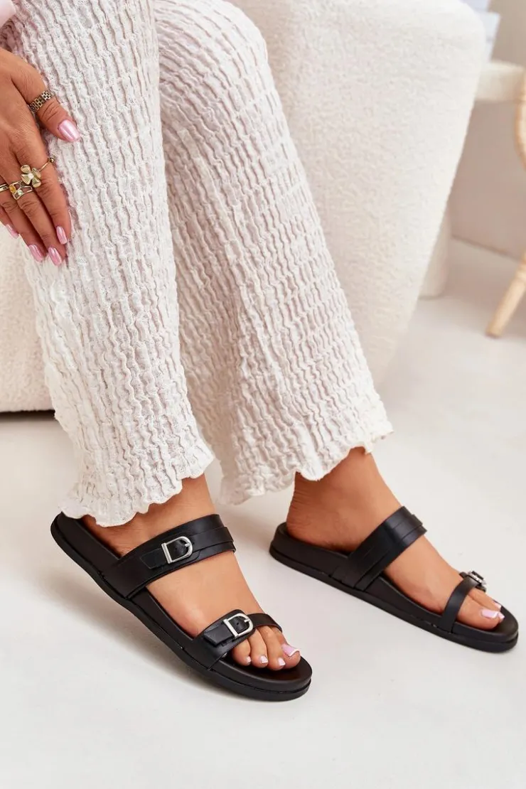 Damskie Boto Klapki Damskie Z Klamrami Czarne Brinella