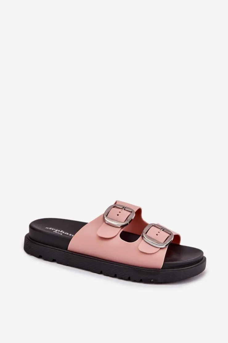 Boto Klapki Damskie Z Klamrami Na Platformie Różowe Elamas Różowy