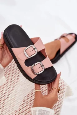 Boto Klapki Damskie Z Klamrami Na Platformie Różowe Elamas Różowy