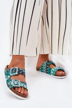 Damskie Damskie buty S.Barski Klapki Damskie Z Klamrami I Brokatem S.Barski RB51-006 Zielone