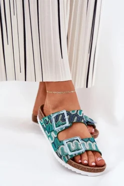 Damskie Damskie buty S.Barski Klapki Damskie Z Klamrami I Brokatem S.Barski RB51-006 Zielone